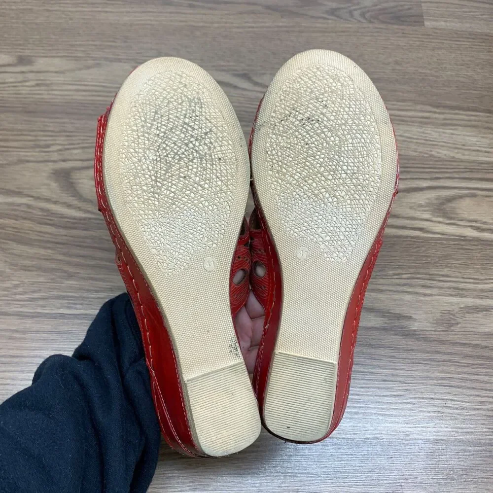 Spring Step Leather Wedge Sandals Labarnas‎ Red Size 41 US 10